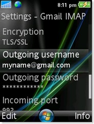 outgoing username and password